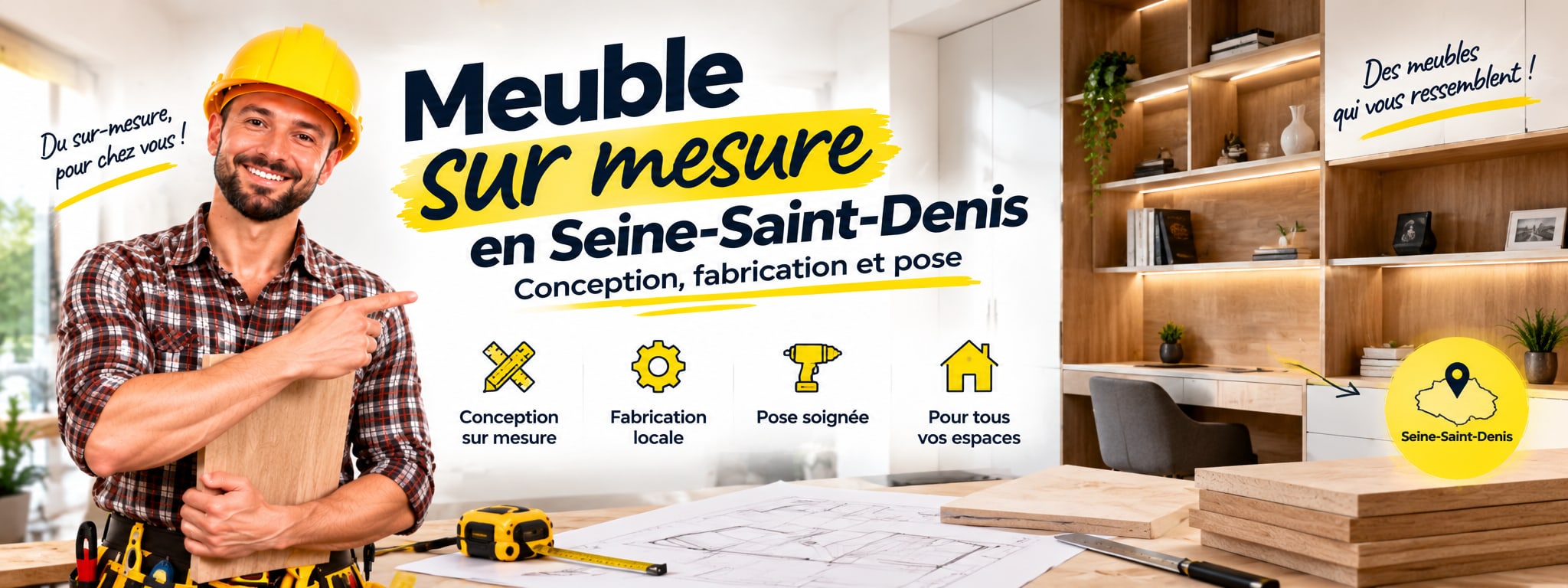 Meuble sur mesure en Seine-Saint-Denis : conception, fabrication et pose. Dressing sur mesure installé dans une chambre.