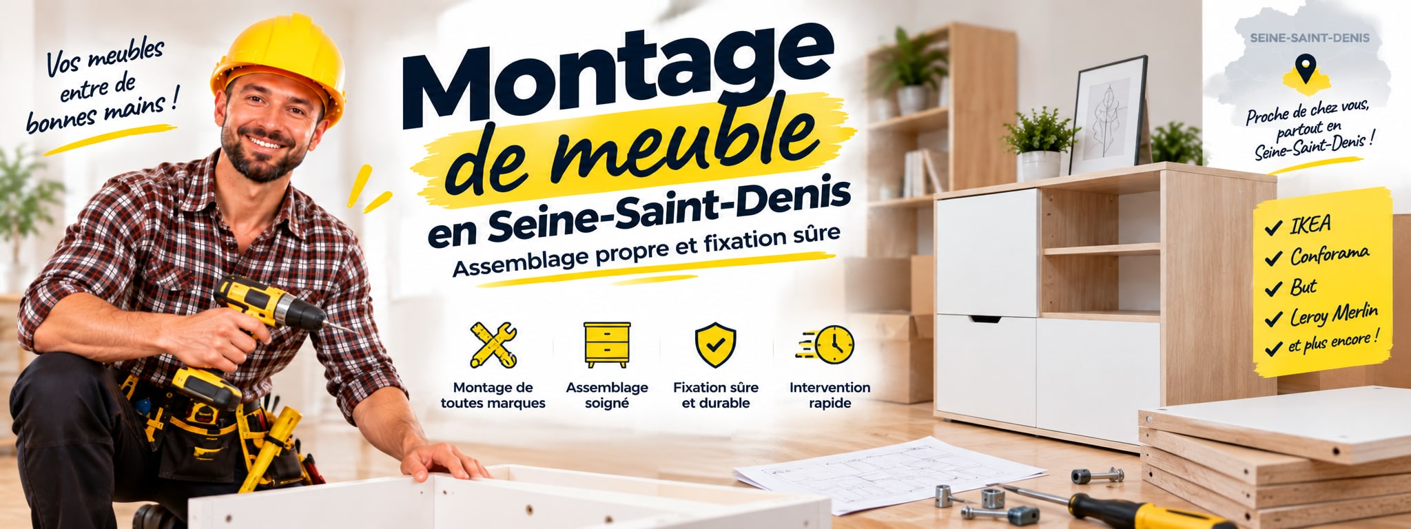Montage de meuble en Seine-Saint-Denis : assemblage propre et fixation sûre. Montage d’une armoire dans un appartement.
